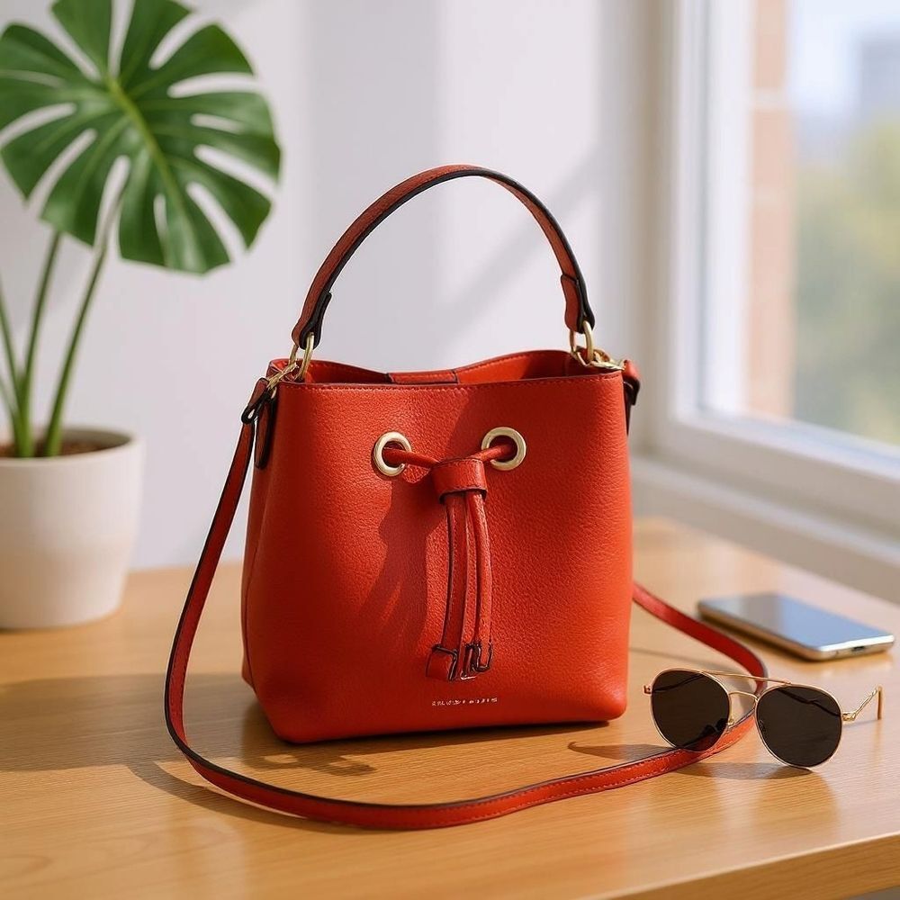 New NWOT Nanette Lepore Orange Drawstring Bucket Crossbody Hand Bag